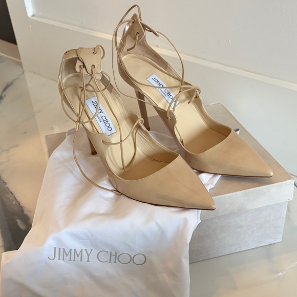 Jimmy Choo Shoes - Jimmy Choo Nude Patent Leather Vita Heels